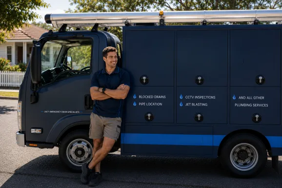 Our plumber with the service van on a Wareemba job