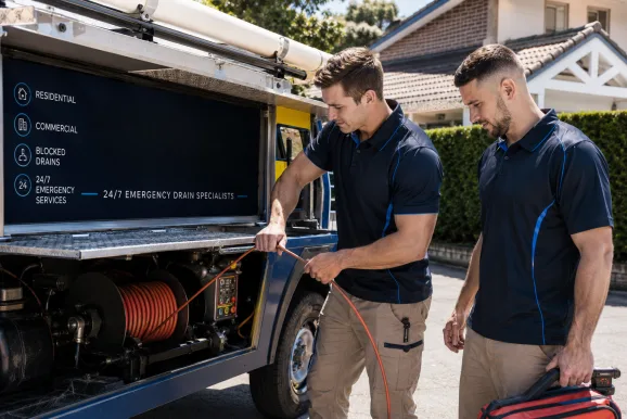 Plumbers clearing a blocked drain in Wareemba