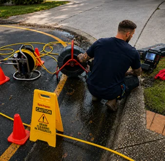 Burst drain pipe being repaired in Wareemba